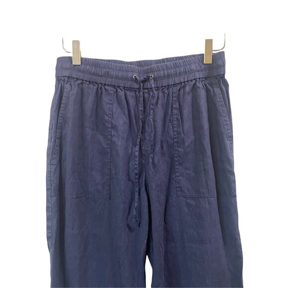 Theory Pants Navy Sidonia Casual Linen Blend Ankle Straight Leg Basic Medium - Picture 3 of 10